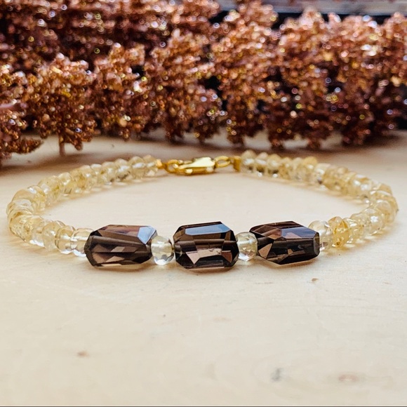 Citrine & Quartz Gemstone Crystal Beaded Bracelet - Picture 3 of 8